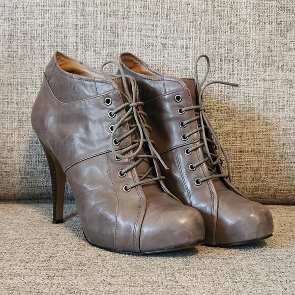 Nine West Gray Leather High Heel Ankle Boot - Picture 1 of 6